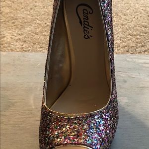 Candie’s Multi-Colored Glitter Peep Toe High Heels